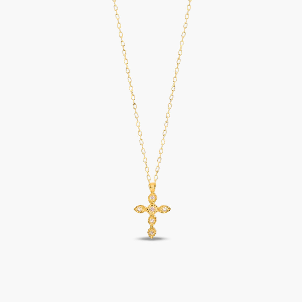 Collar cruz de oro 18K diamante natural 0.04 ct. 10 mm