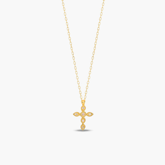 Collar cruz de oro 18K diamante natural 0.04 ct. 10 mm
