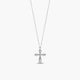 Collar cruz de oro blanco 18K diamante natural 0.04 ct. 11 mm