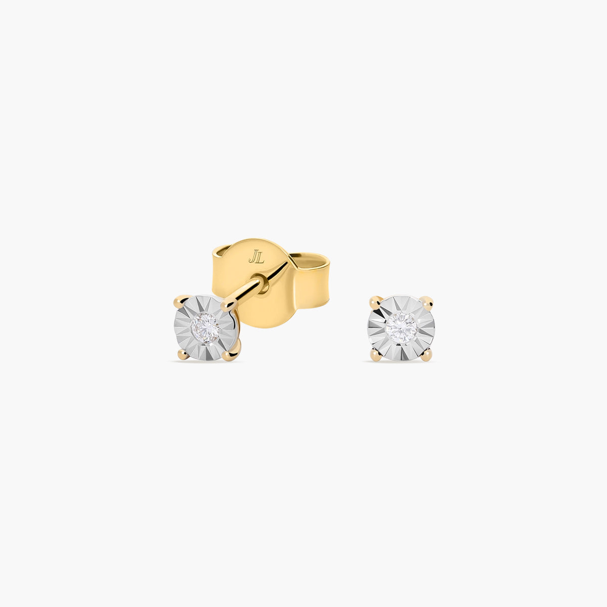Pendientes redondos de oro bicolor 18K diamante natural 0.03 ct. 3 mm