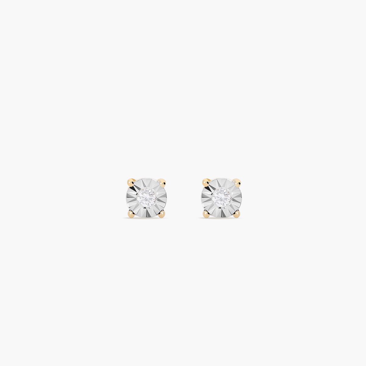 Pendientes redondos de oro bicolor 18K diamante natural 0.03 ct. 3 mm