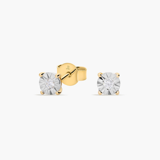 Pendientes redondos de oro bicolor 18K diamante natural 0.09 ct. 5 mm