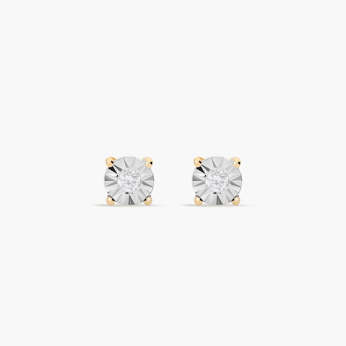 Pendientes redondos de oro bicolor 18K diamante natural 0.09 ct. 5 mm
