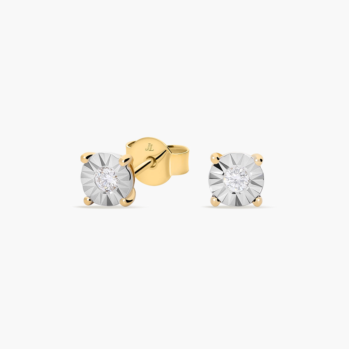 Pendientes redondos de oro bicolor 18K diamante natural 0.12 ct. 6 mm