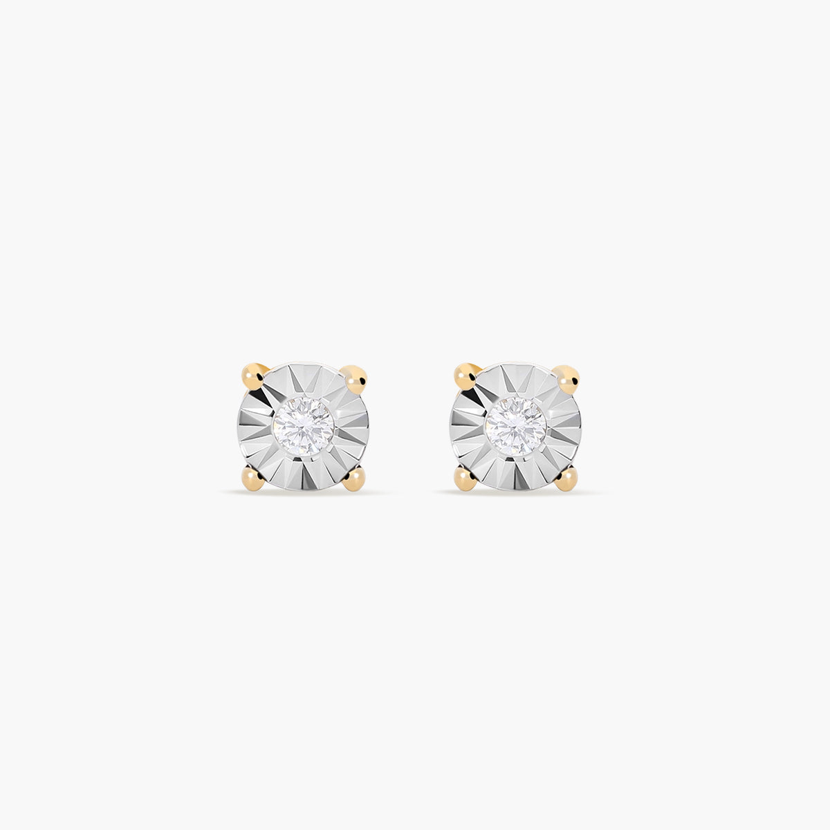 Pendientes redondos de oro bicolor 18K diamante natural 0.12 ct. 6 mm
