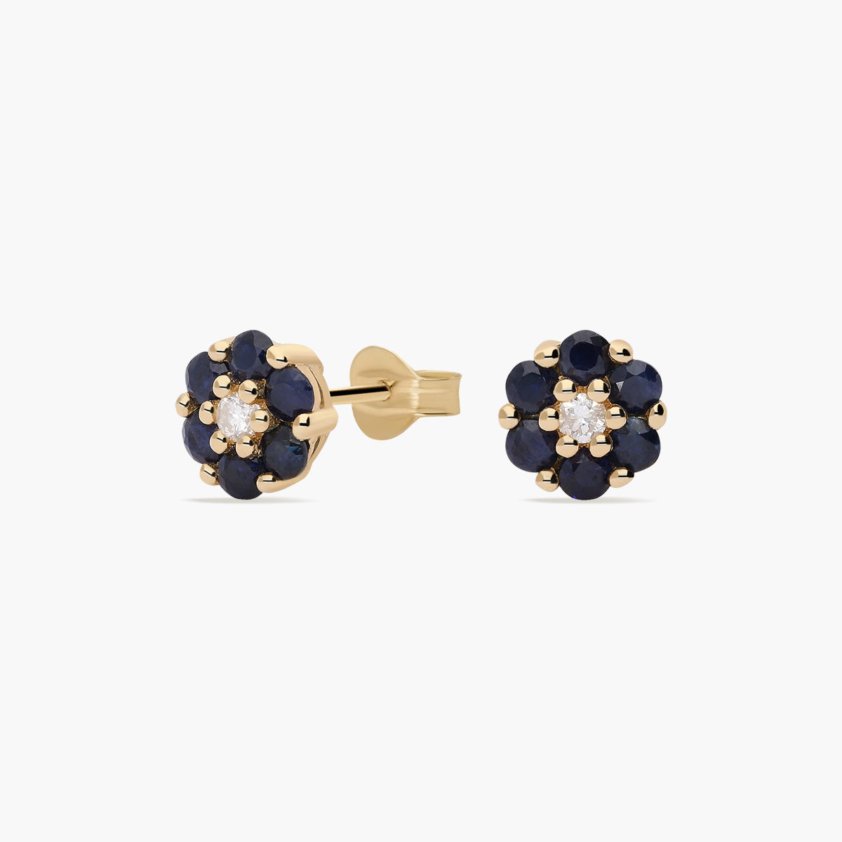 Pendientes de oro 18K diamante natural 0.07 ct. zafiro 7 mm BLOSSOM