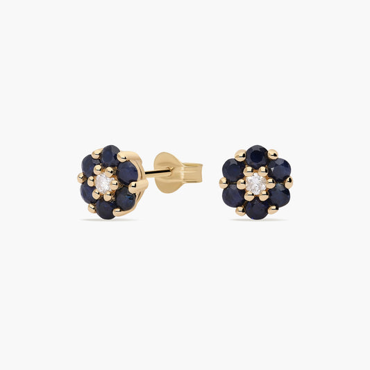 Pendientes de oro 18K diamante natural 0.07 ct. zafiro 7 mm BLOSSOM