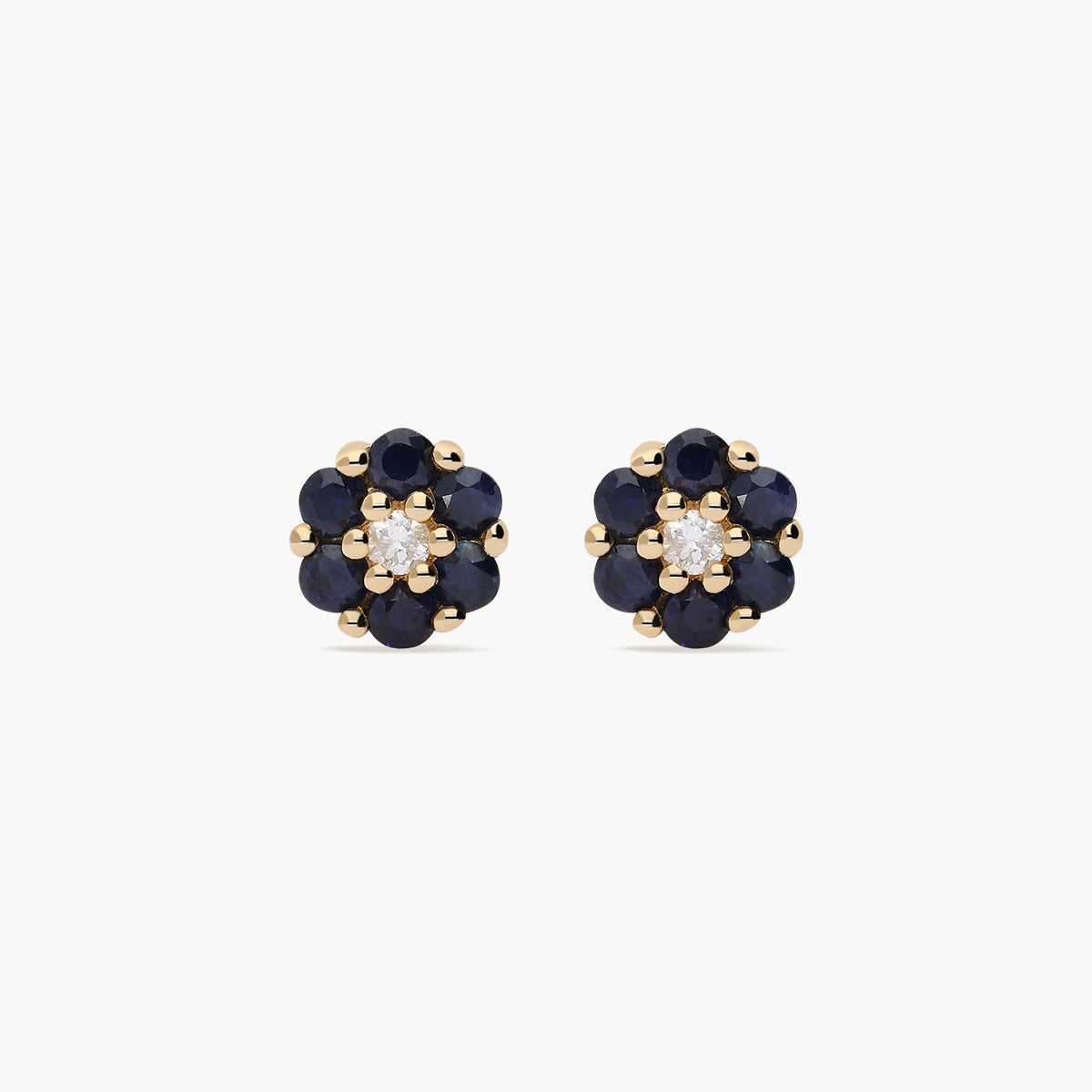 Pendientes de oro 18K diamante natural 0.07 ct. zafiro 7 mm BLOSSOM