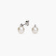 Pendientes de oro blanco 18K diamante natural 0.04 ct. con perlas 7 mm