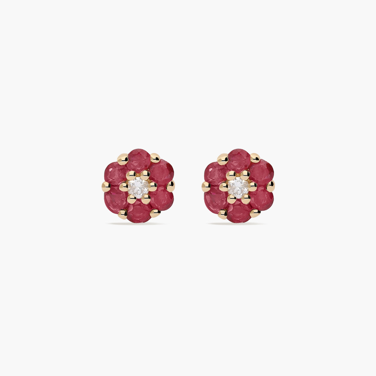 Pendientes de oro 18K diamante natural 0.07 ct. rubí 7 mm BLOSSOM