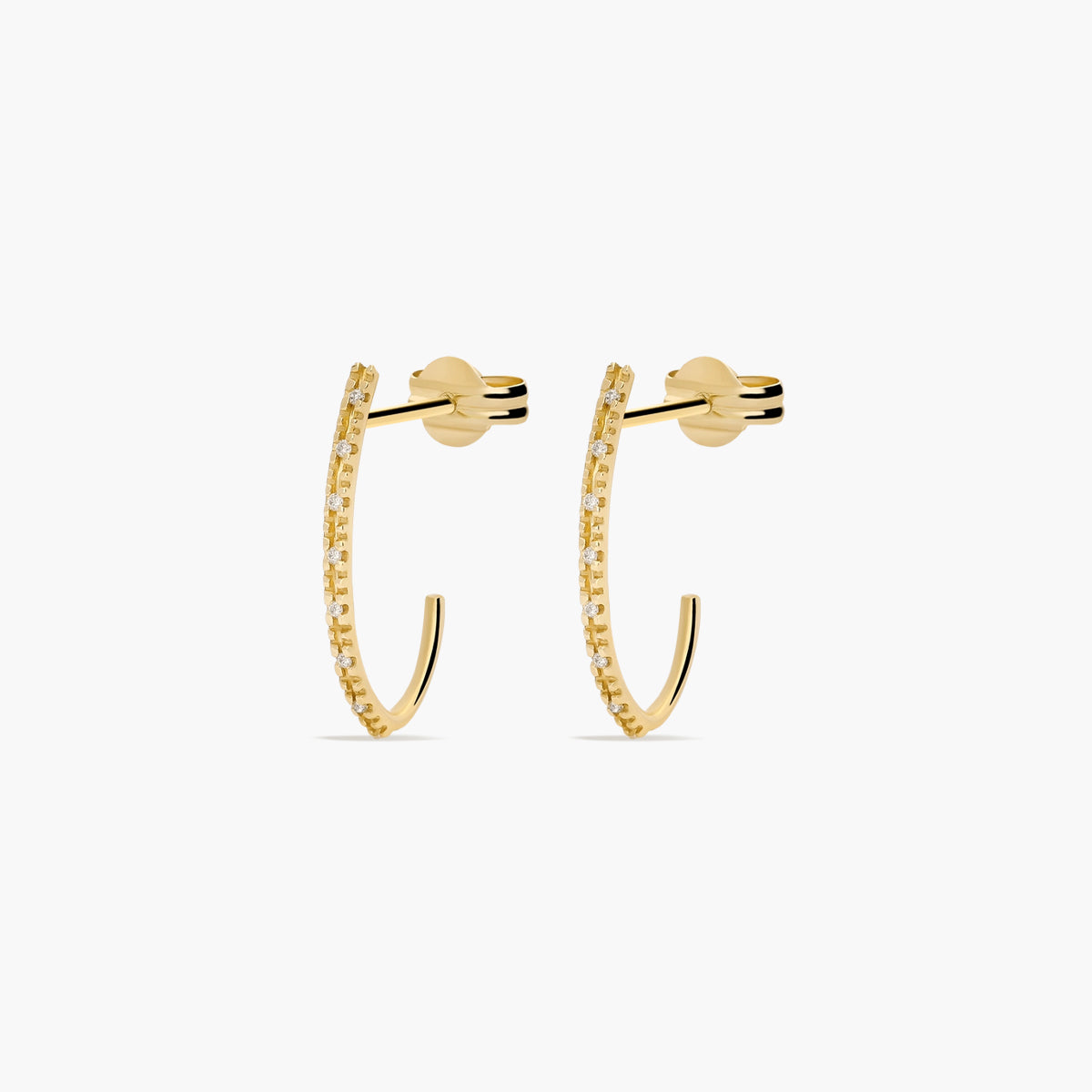 Pendientes largos de oro 18K diamante natural 0.06 ct. 17 mm