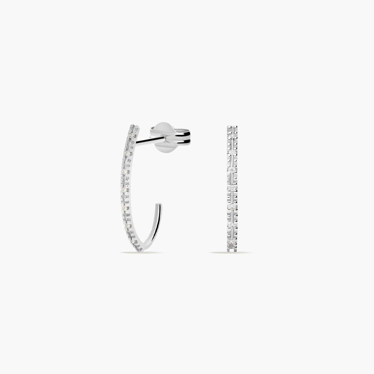Pendientes largos de oro blanco 18K diamante natural 0.06 ct. 17 mm