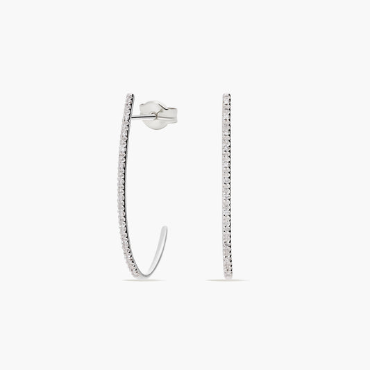 Pendientes largos de oro blanco 18K diamante natural 0.10 ct. 27 mm