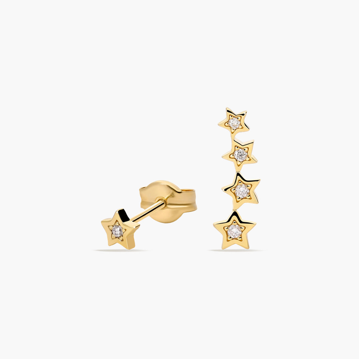 Pendientes estrellas de oro 18K diamante natural 0.03 ct. 13 mm