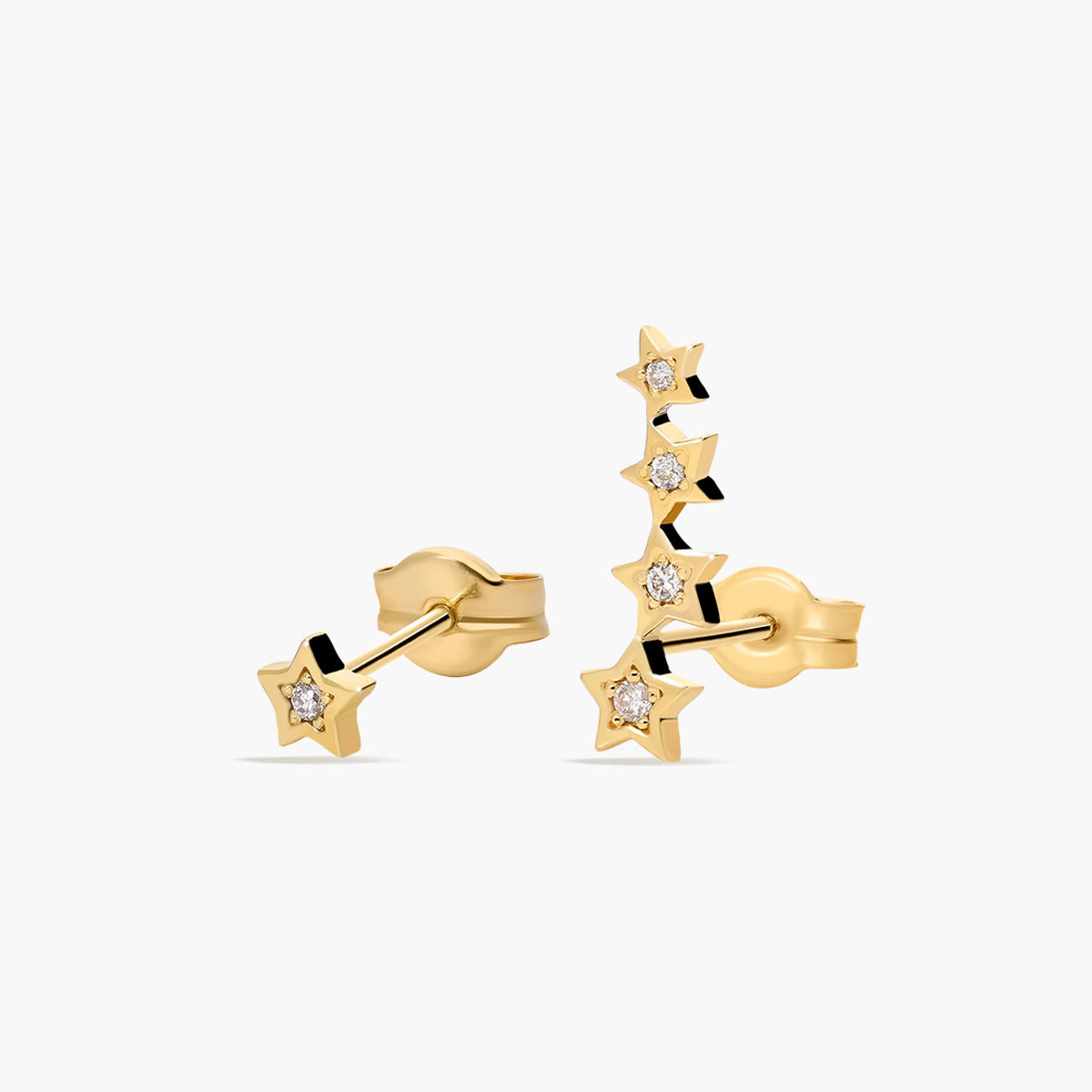 Pendientes estrellas de oro 18K diamante natural 0.03 ct. 13 mm