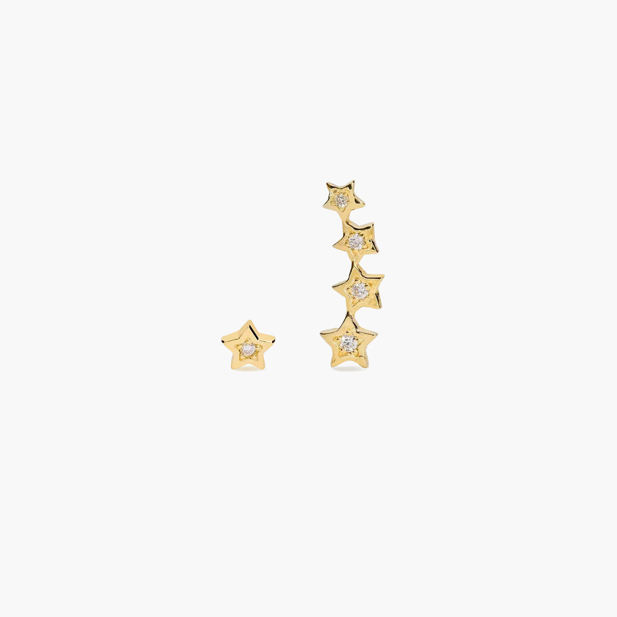 Pendientes estrellas de oro 18K diamante natural 0.03 ct. 13 mm