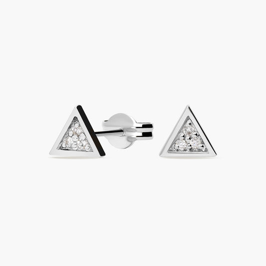 Pendientes triángulo de oro blanco 18K diamante natural 0.05 ct. 5 mm