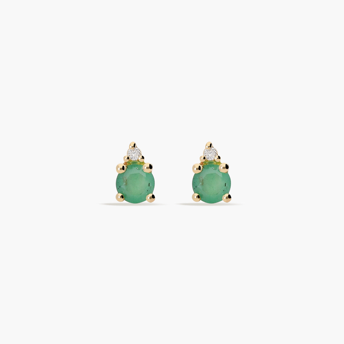 Pendientes de oro 18K diamante natural 0.02 ct. esmeralda 4 mm RAINFOREST