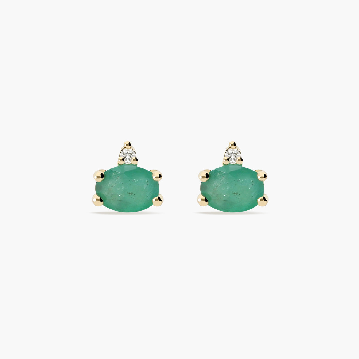 Pendientes de oro 18K diamante natural 0.02 ct. esmeralda 4 mm RAINFOREST