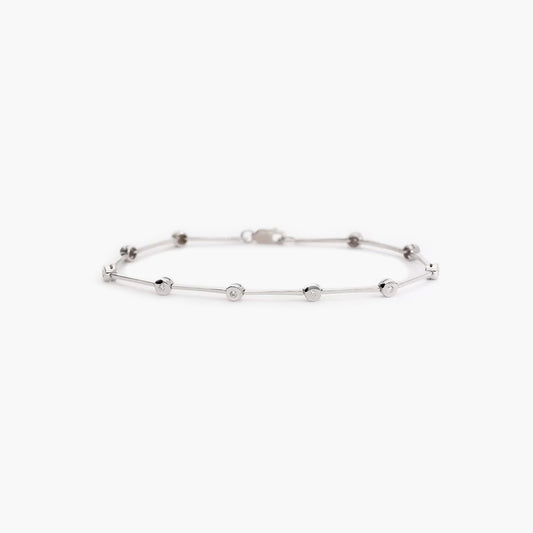 Pulsera de oro blanco 18K diamante natural 0.18 ct. 19 cm