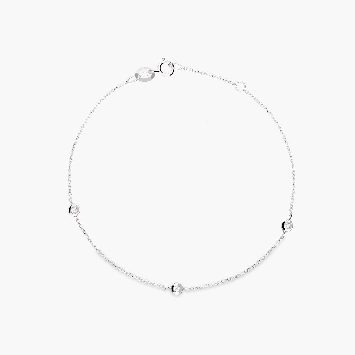 Pulsera de oro blanco 18K diamante natural 0.08 ct. 17-19 cm