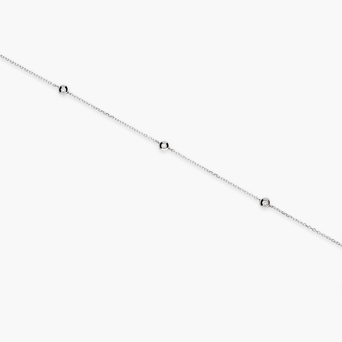 Pulsera de oro blanco 18K diamante natural 0.08 ct. 17-19 cm