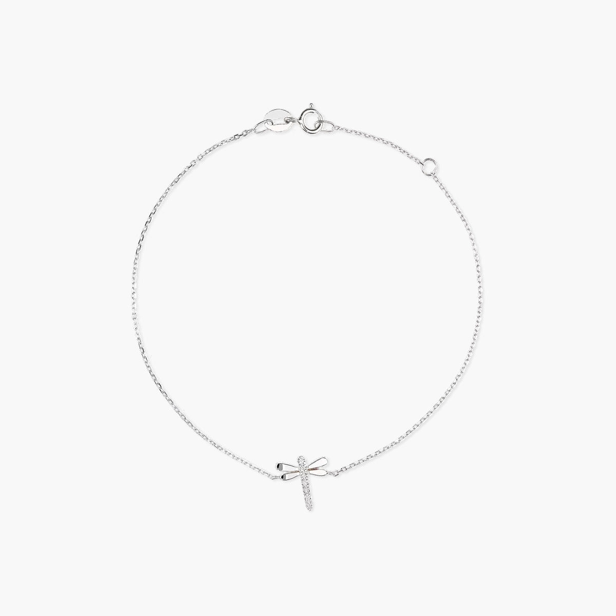 Pulsera de oro blanco 18K diamante natural 0.04 libélula ct. 17-19 cm