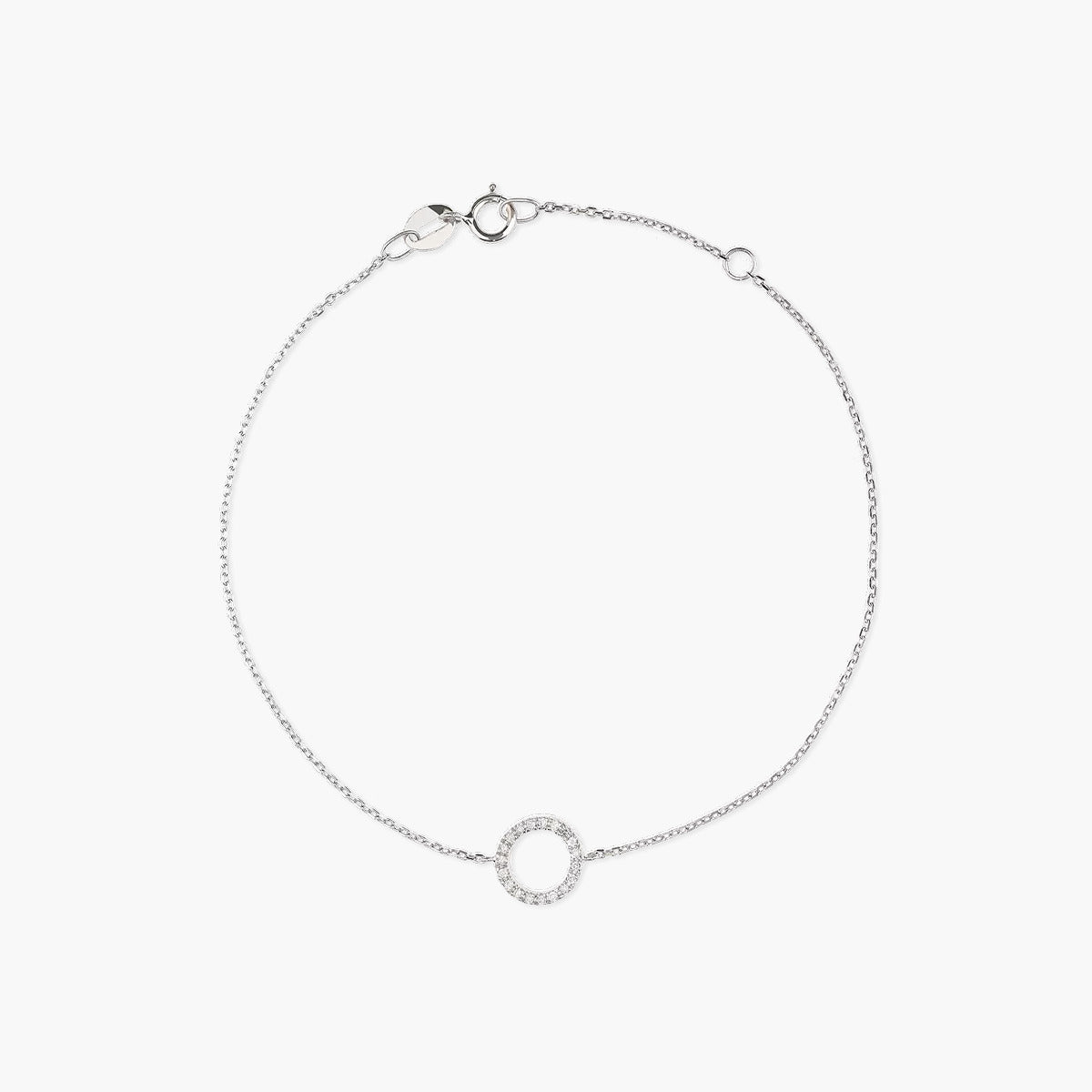 Pulsera de oro blanco 18K diamante natural 0.09 ct. círculo 17-19 cm