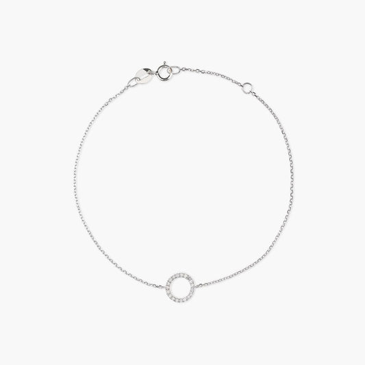 Pulsera de oro blanco 18K diamante natural 0.09 ct. círculo 17-19 cm