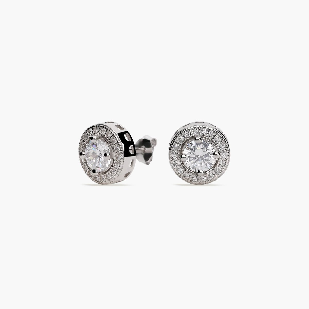 Pendientes redondos de plata 1ª ley circonitas 6 mm