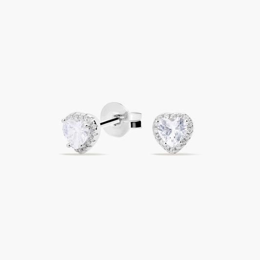 Pendientes corazón de plata 1ª ley circonitas 7 mm