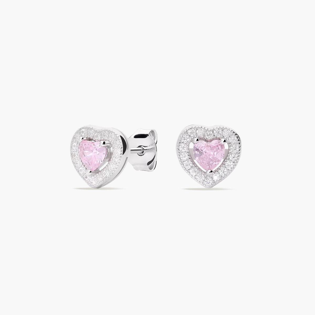 Pendientes corazón de plata 1ª ley circonitas rosa y blanca 8 mm