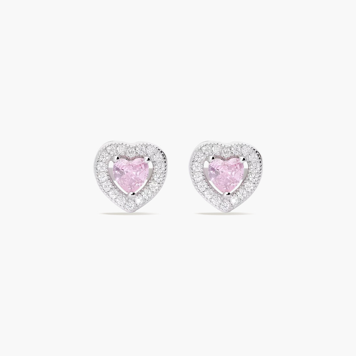 Pendientes corazón de plata 1ª ley circonitas rosa y blanca 8 mm