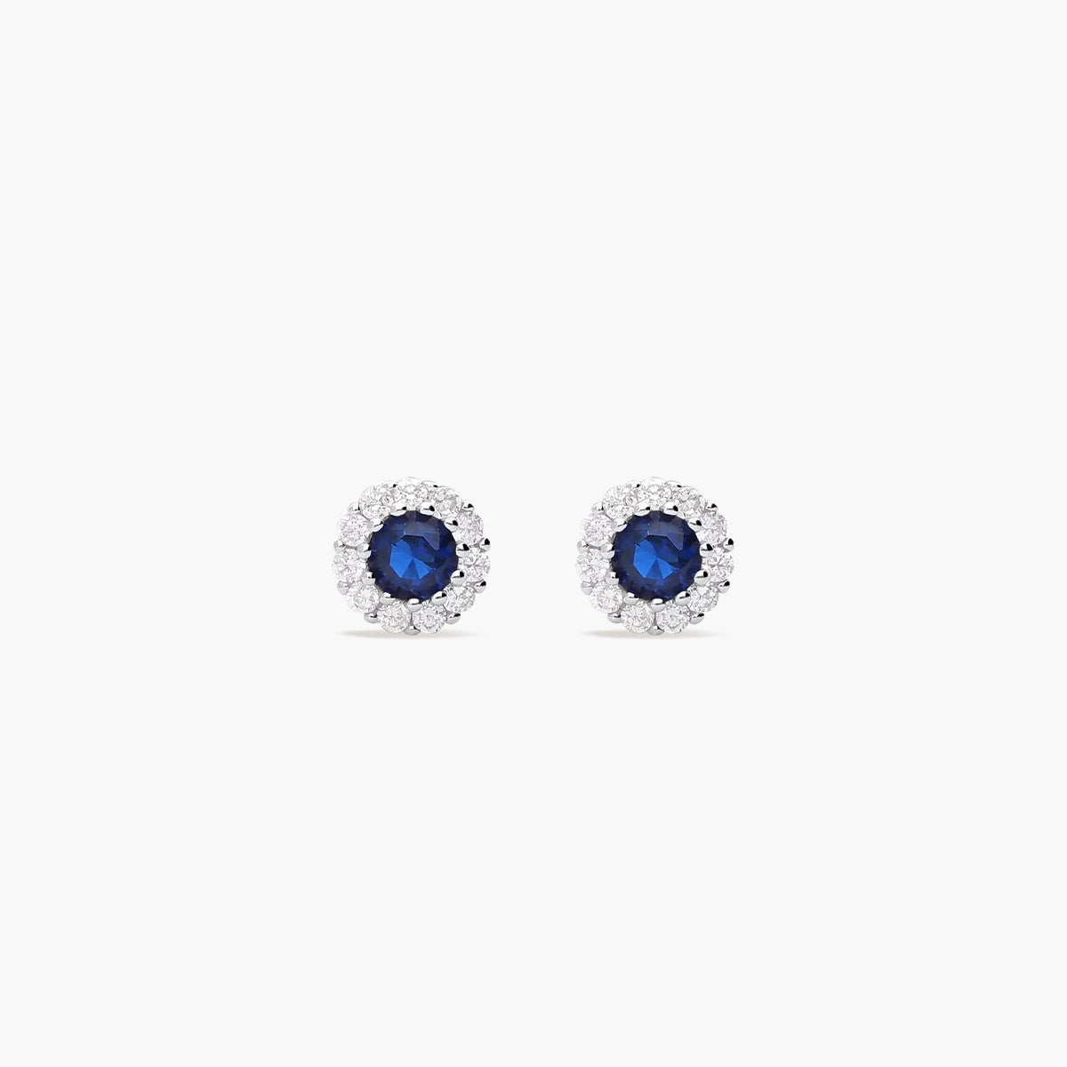 Pendientes redondos de plata 1ª ley circonitas azul y blanca 5 mm