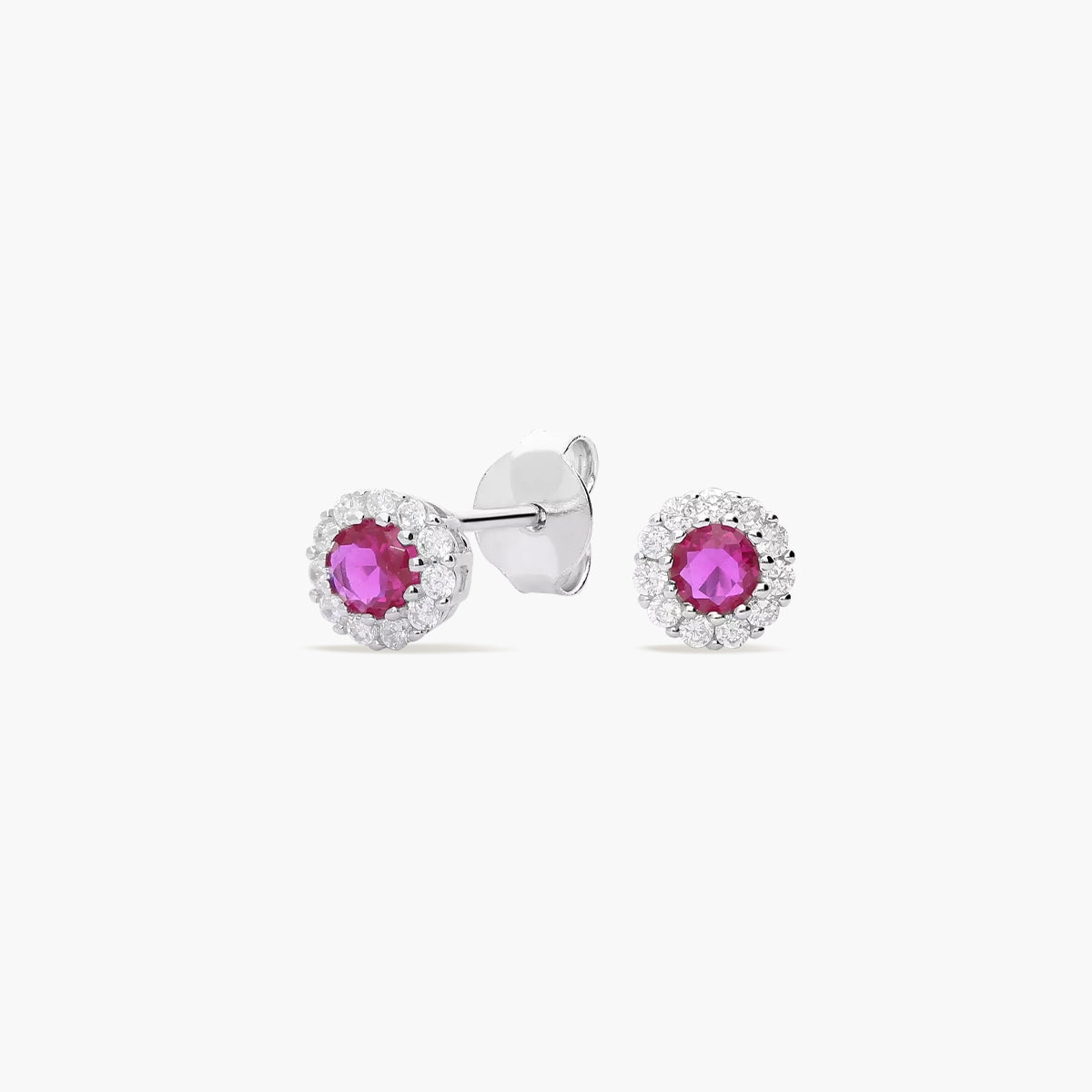 Pendientes redondos de plata 1ª ley circonitas rosa y blanca 5 mm