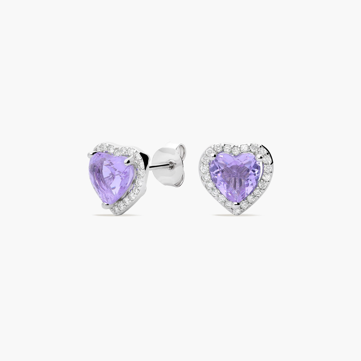 Pendientes corazón de plata 1ª ley circonitas lavanda 9 mm