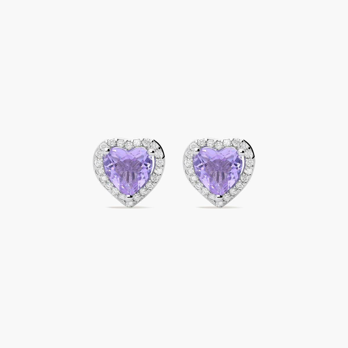 Pendientes corazón de plata 1ª ley circonitas lavanda 9 mm