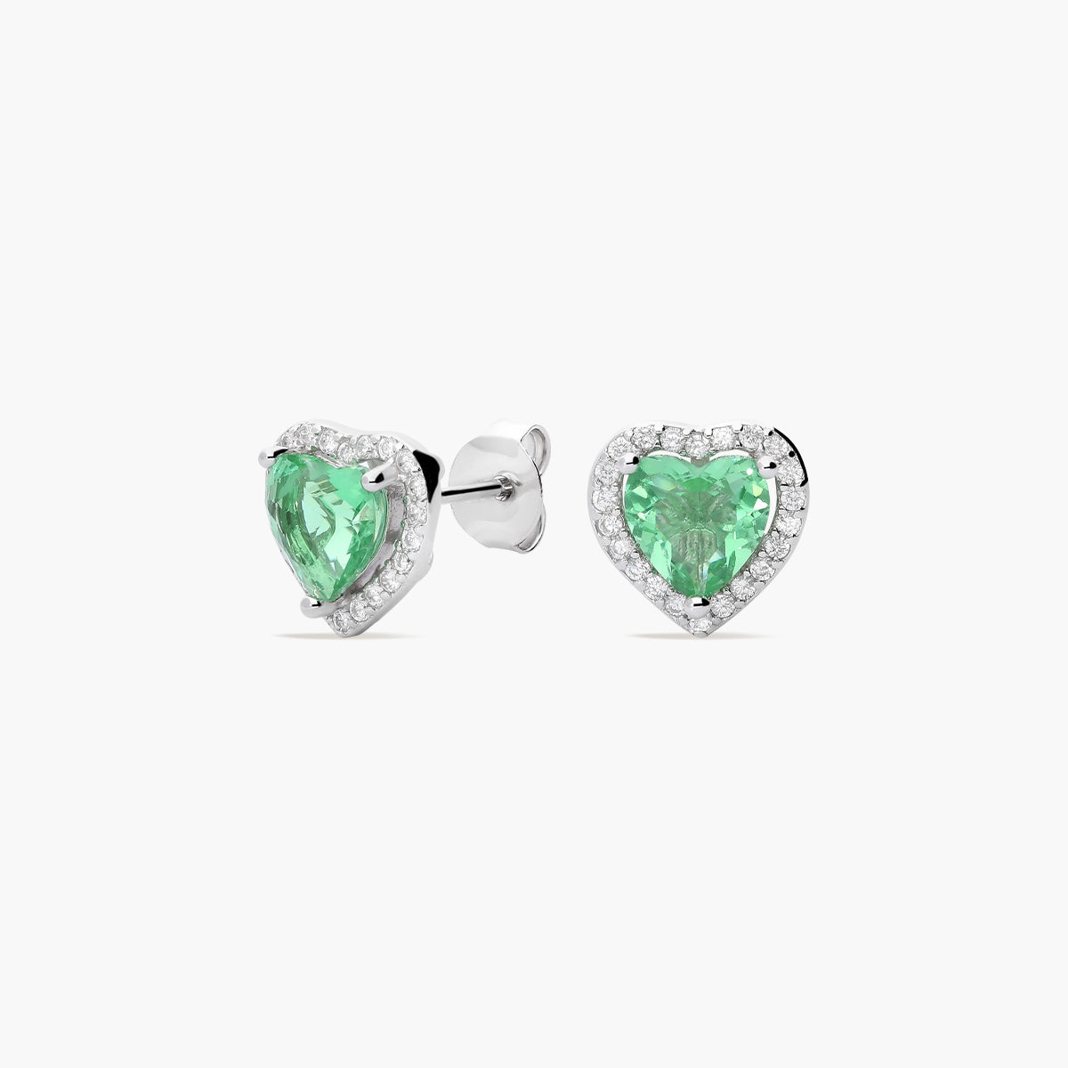 Pendientes corazón de plata 1ª ley circonitas verde 9 mm
