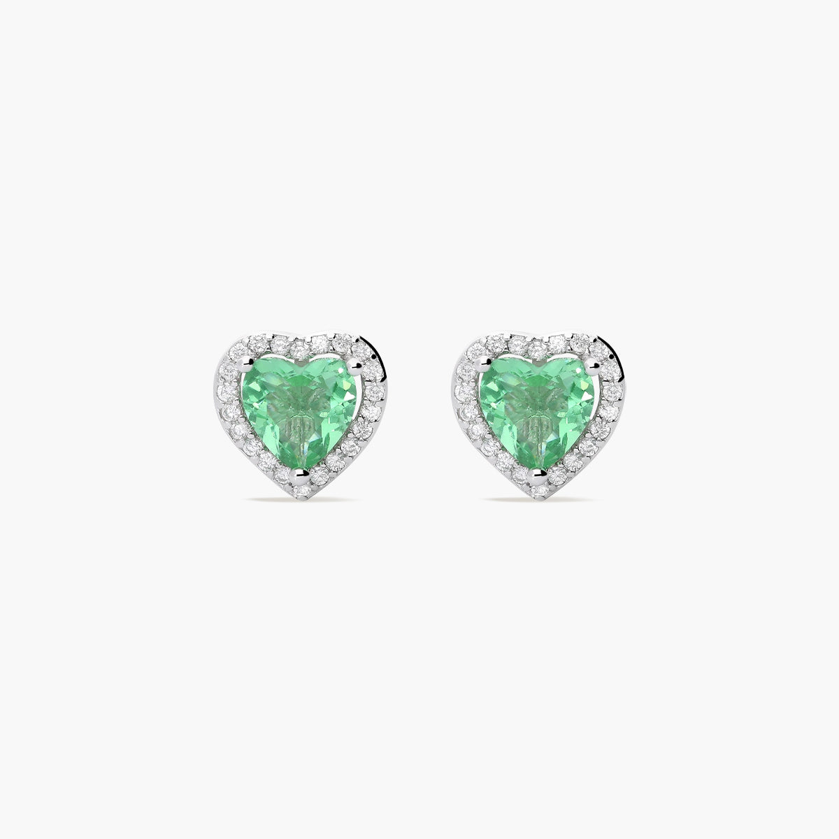 Pendientes corazón de plata 1ª ley circonitas verde 9 mm