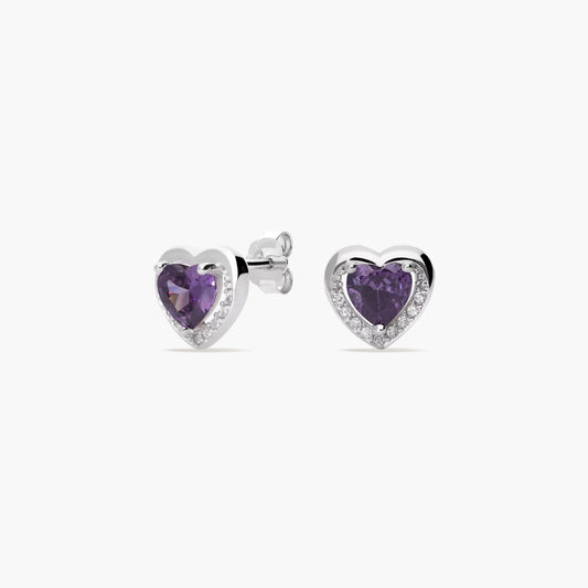 Pendientes corazón de plata 1ª ley circonitas violeta 9 mm