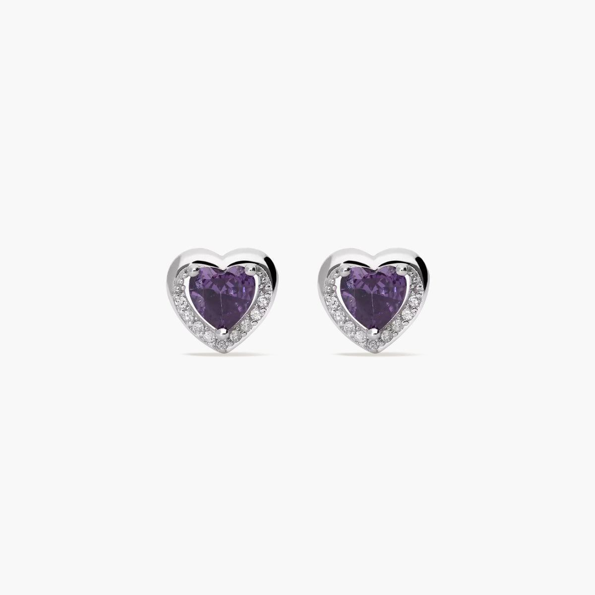 Pendientes corazón de plata 1ª ley circonitas violeta 9 mm