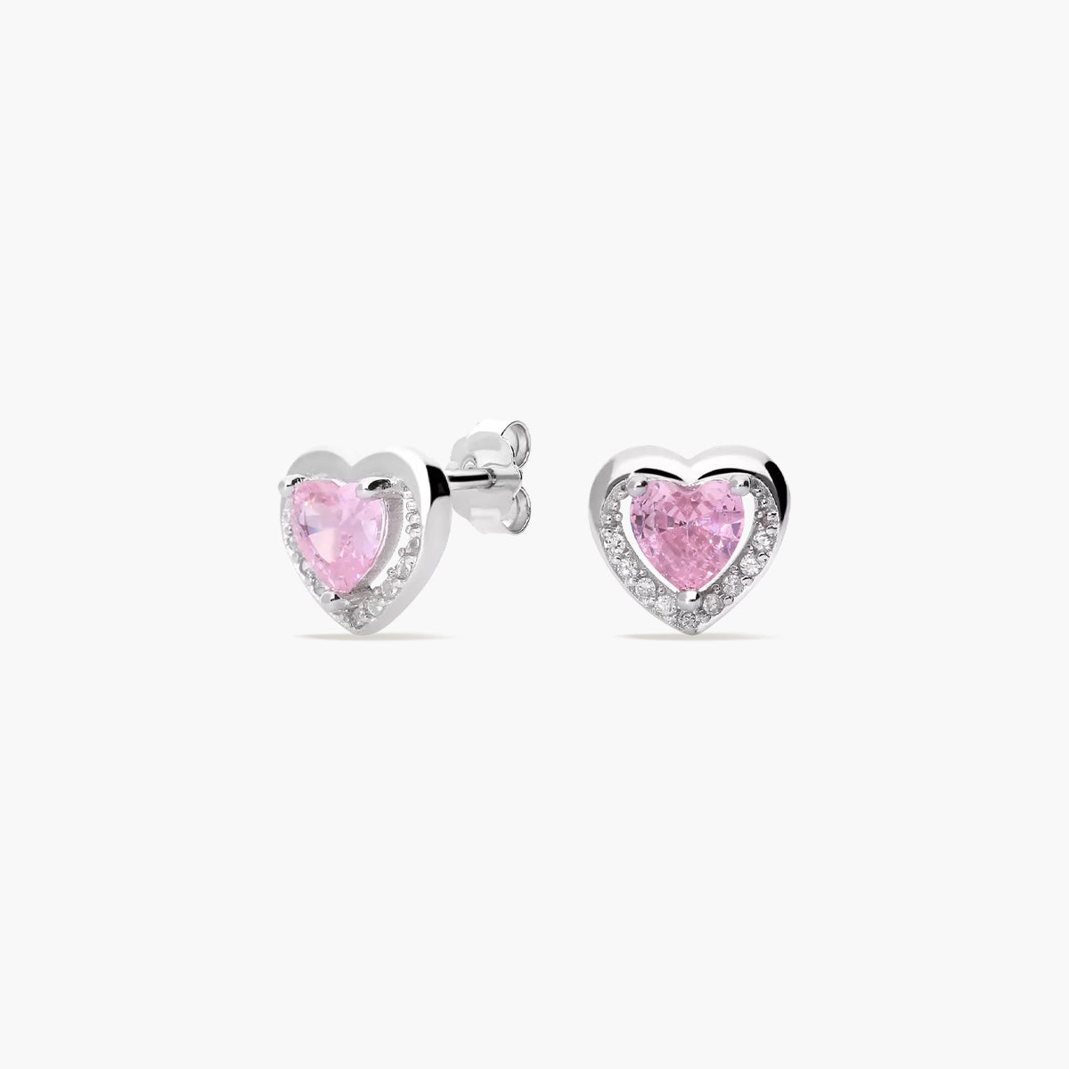 Pendientes corazón de plata 1ª ley circonitas rosa 9 mm