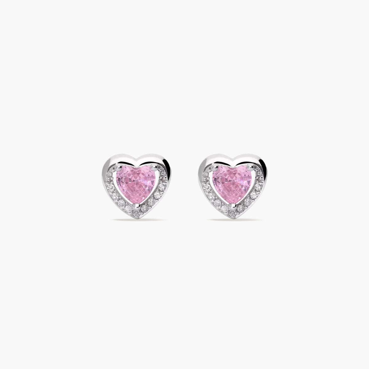Pendientes corazón de plata 1ª ley circonitas rosa 9 mm