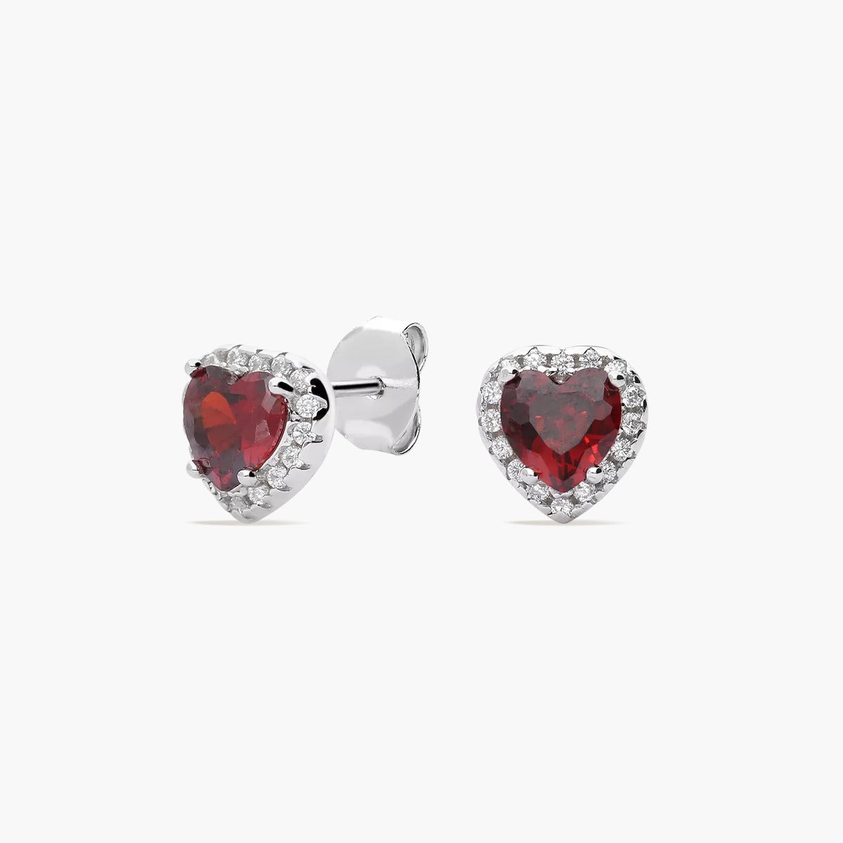 Pendientes corazón de plata 1ª ley circonitas rojo 7 mm