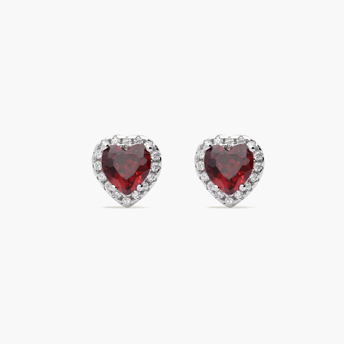 Pendientes corazón de plata 1ª ley circonitas rojo 7 mm