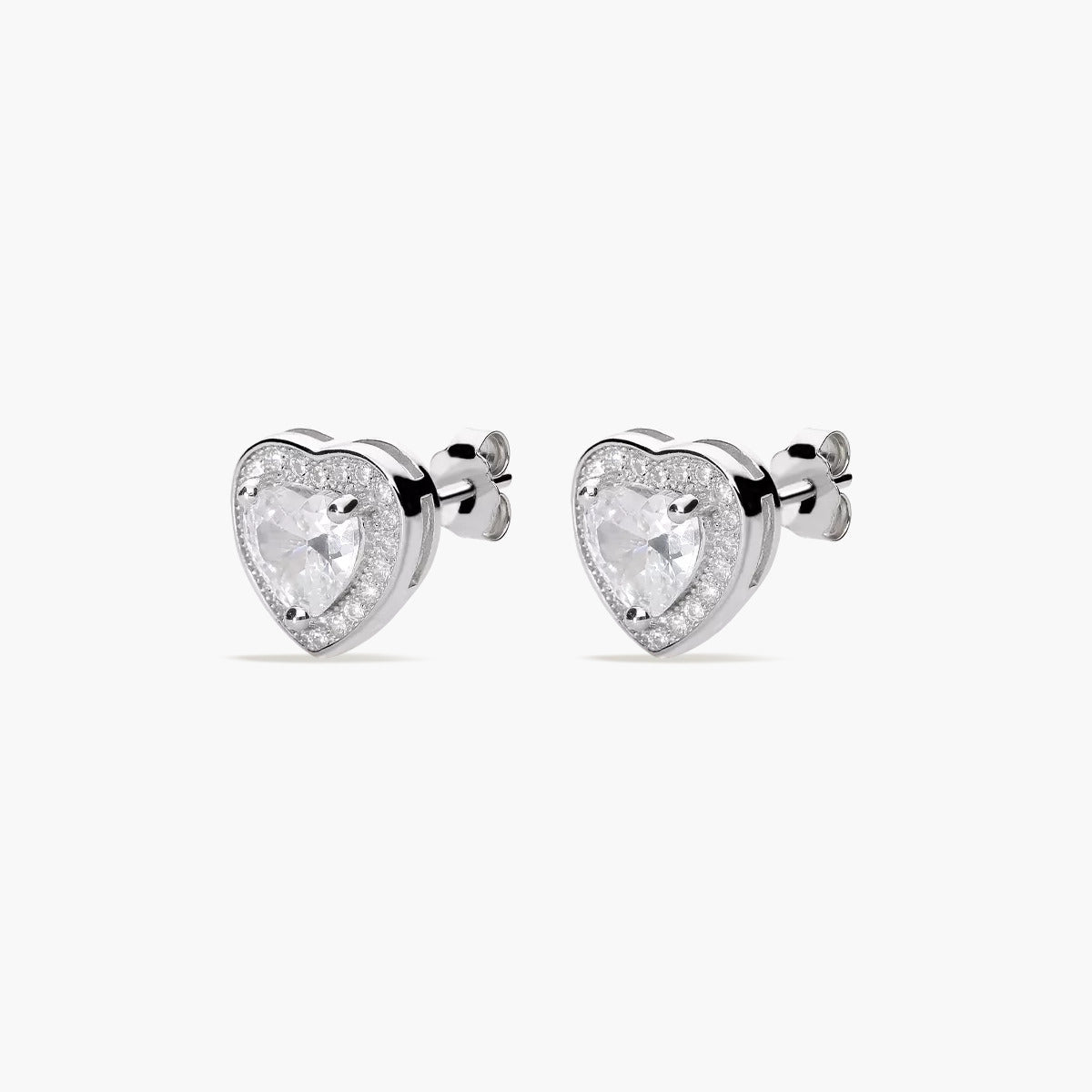 Pendientes corazón de plata 1ª ley circonitas 10 mm
