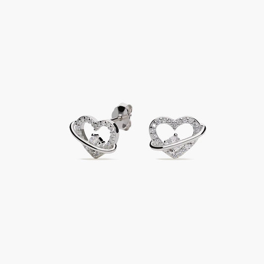 Pendientes corazón de plata 1ª ley circonitas 8 mm