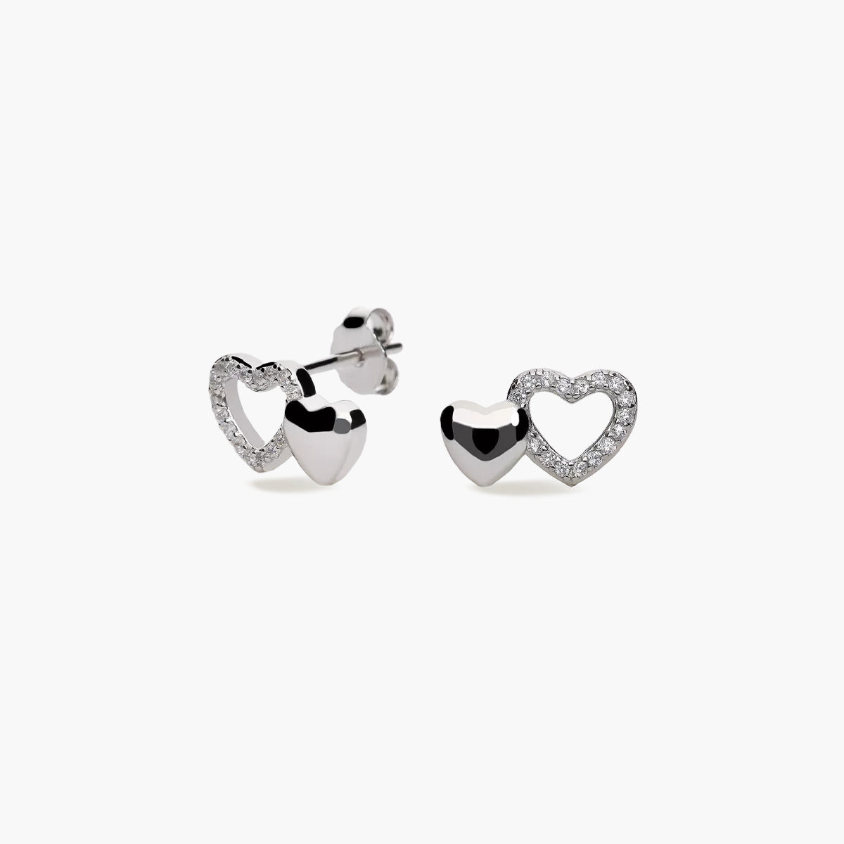 Pendientes doble corazón de plata 1ª ley circonitas 7 mm