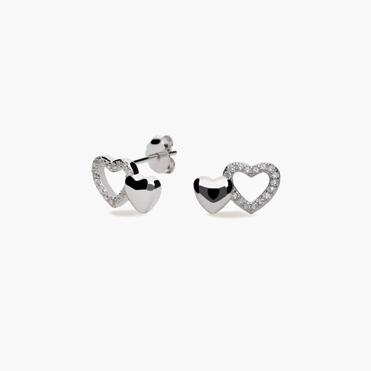 Pendientes doble corazón de plata 1ª ley circonitas 7 mm