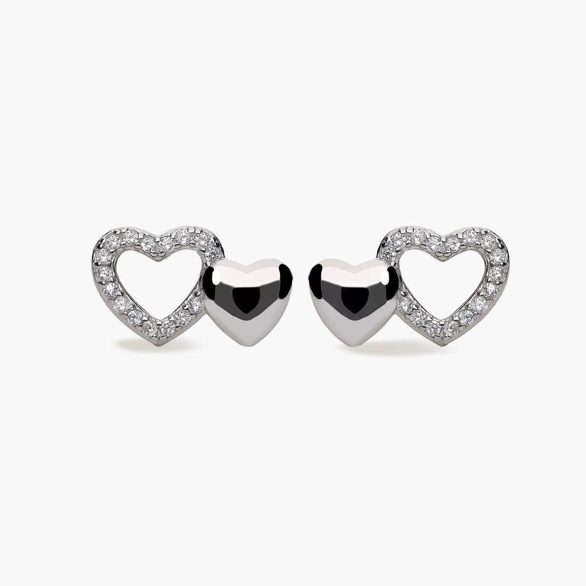 Pendientes doble corazón de plata 1ª ley circonitas 7 mm